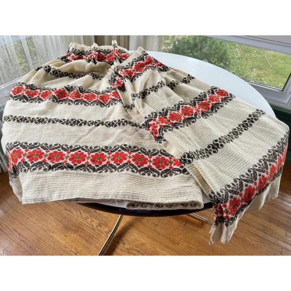 Vintage 70s curtain, beige, brown, red striped woven pleated panel, for each - Picture 8 of 10